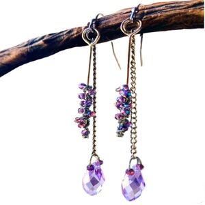 Elegant Handmade Chain and Crystal Purple Dangle Earring